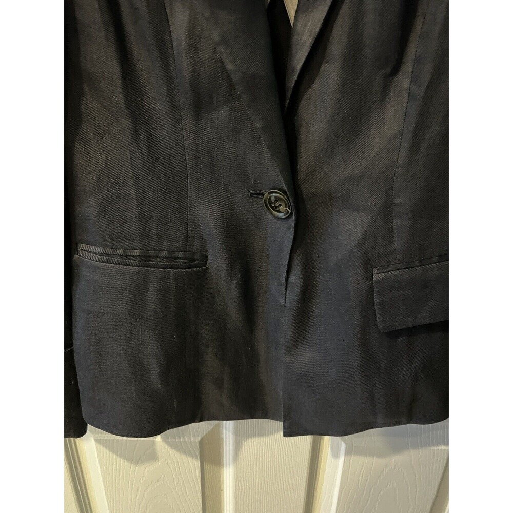 Diane Von Furstenberg Jacket womens Sz 2 Blue Bianca Linen Blazer preppy career - Picture 4 of 7